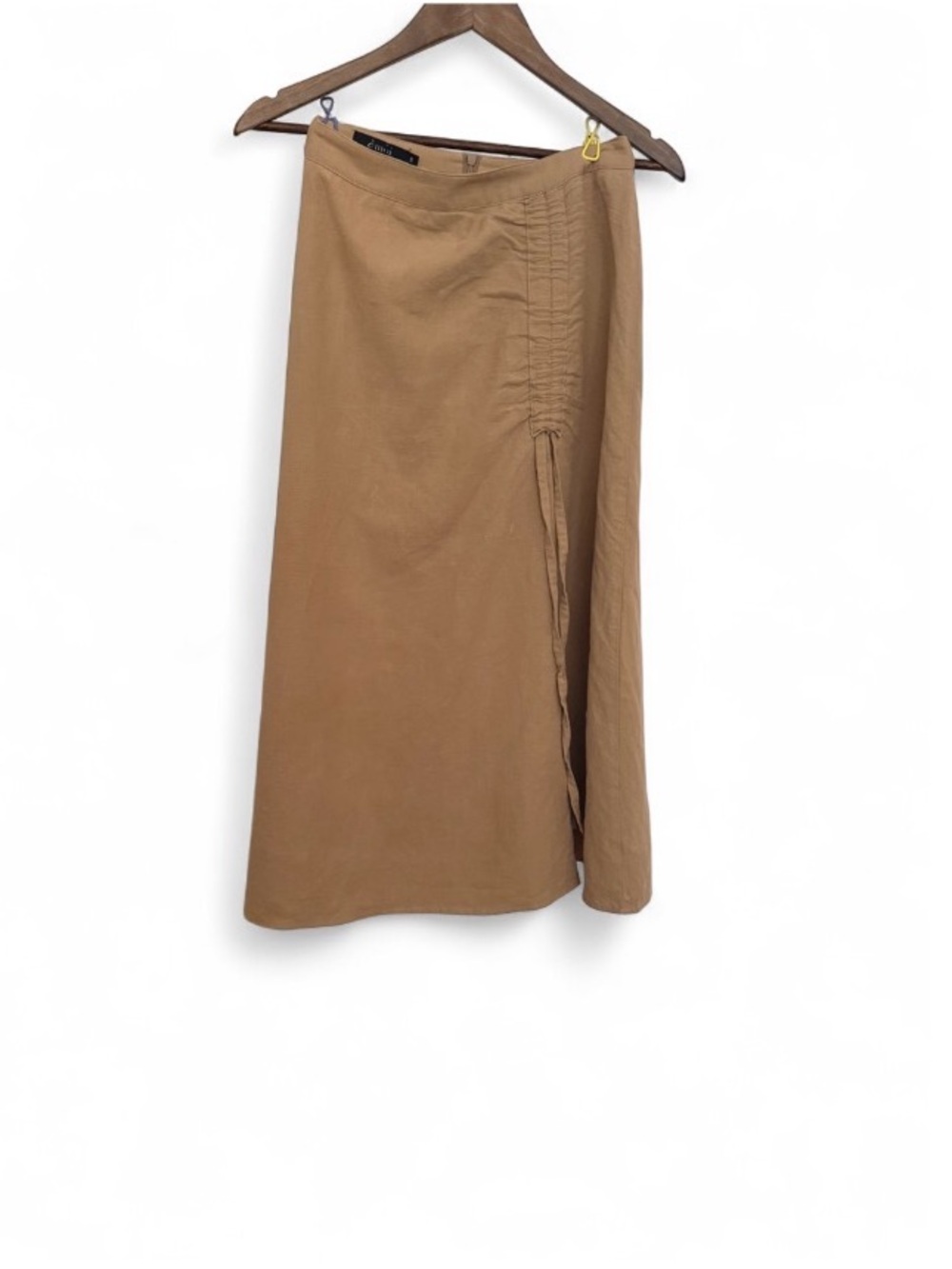 Linen & Tencel Tan Ruched Midi Skirt Sz S